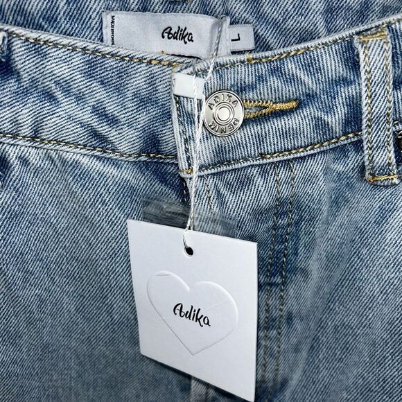Adika Blue Light Jeans Distressed With Side Slits Button Fly Distressed Sz L New - Picture 5 of 10